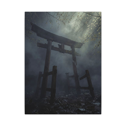 Dark Japandi Torii Gate in Dappled | Moody Minimal Canvas Art