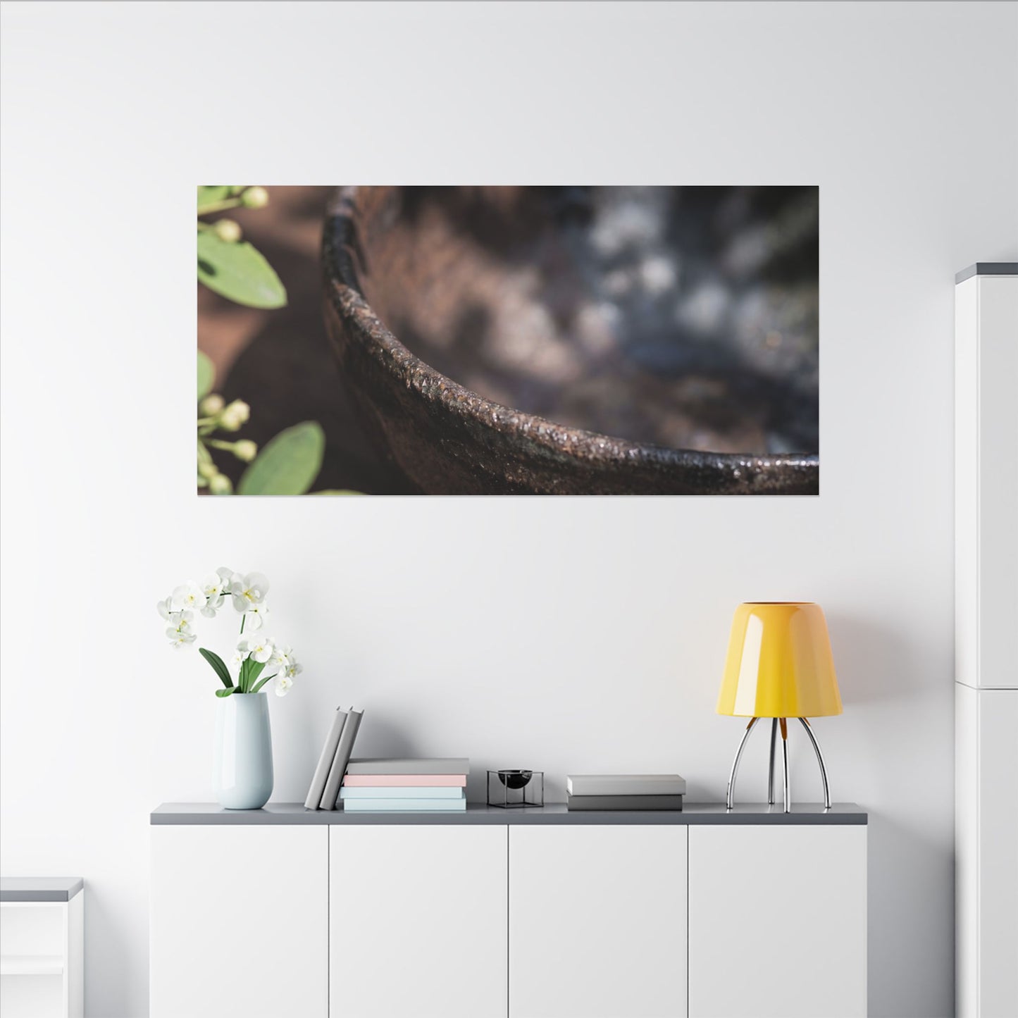 Ceramic Bowl Shadow Zen Canvas Art | Moody Dark Japandi Art