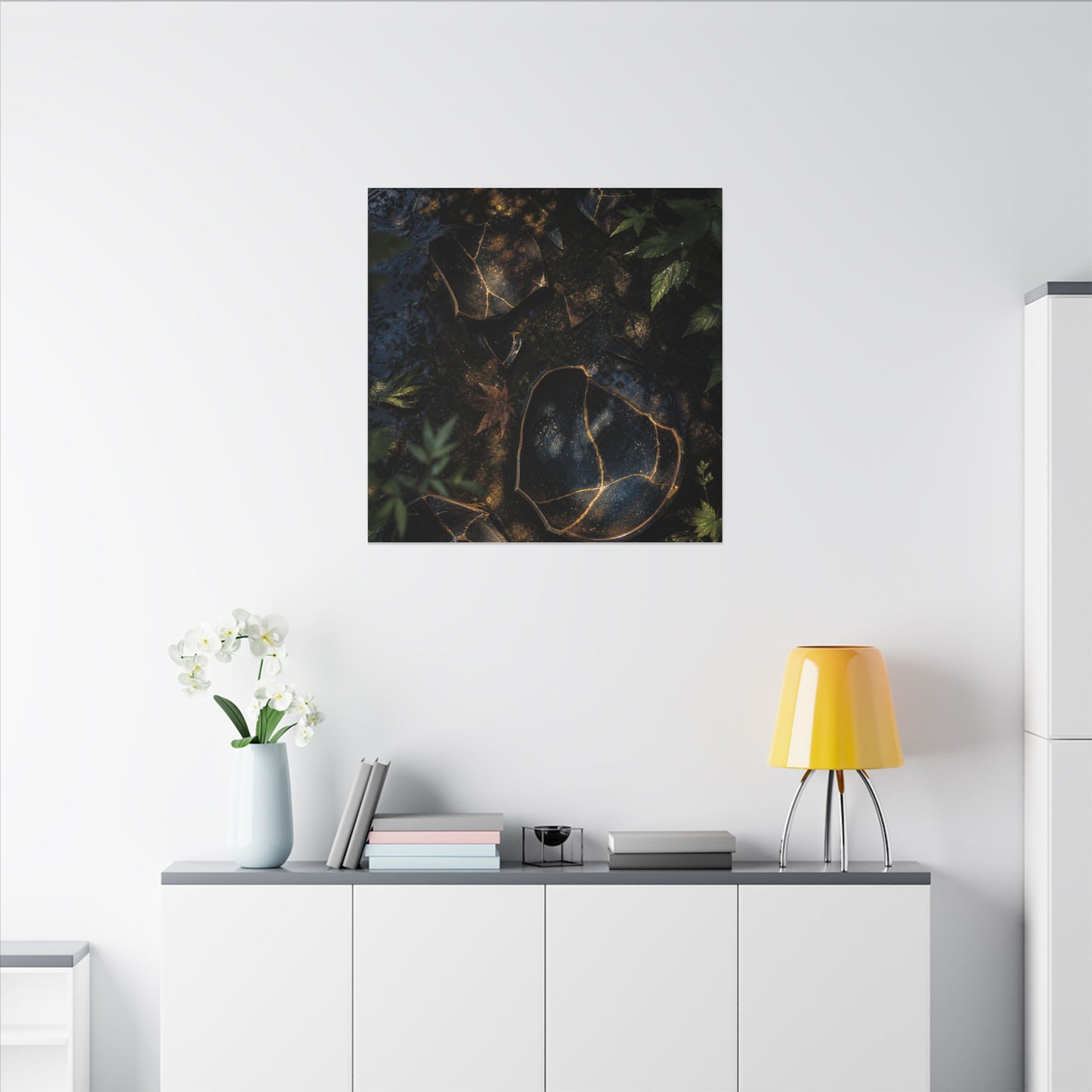 Dark Japandi Broken Pottery in Dappled | Shadow Zen Canvas Art