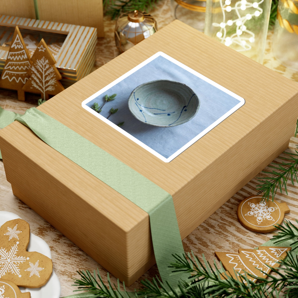 Japandi Ceramic Bowl in Moonlight | Minimal Line Sticker Art Print