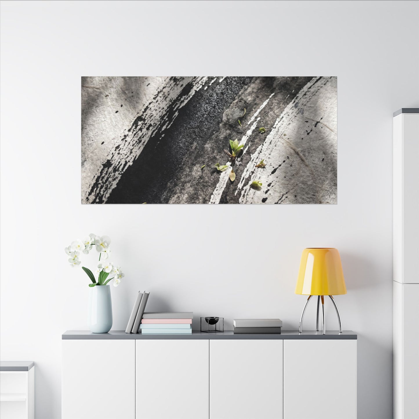 Ink Brushstroke Canvas Art | Spring Dark Japandi Moody Minimal Art