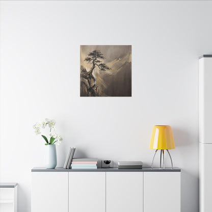 Pine Tree Charcoal Ink Canvas Art | Luxurious Dark Japandi Art