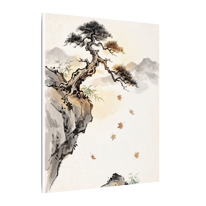Peaceful Pine Tree Canvas Art - Sumi E Zen