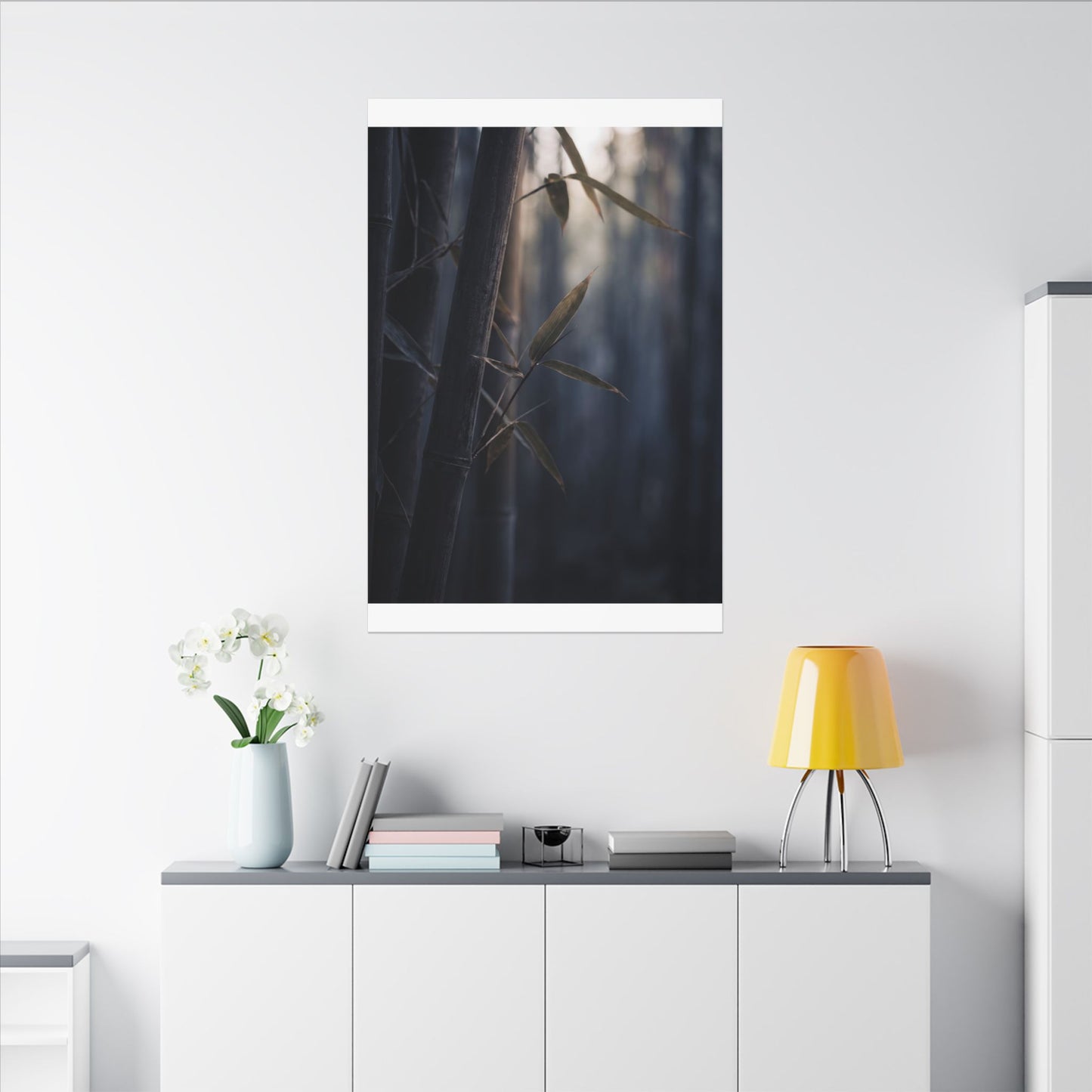 Dark Japandi Bamboo Grove in Dawn | Moody Minimal Canvas Art