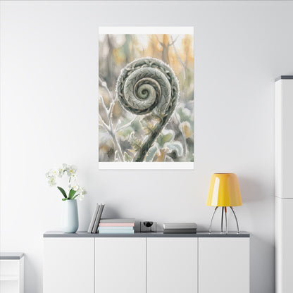Winter Fern Unfurling Watercolor Canvas Art | Cozy Decor