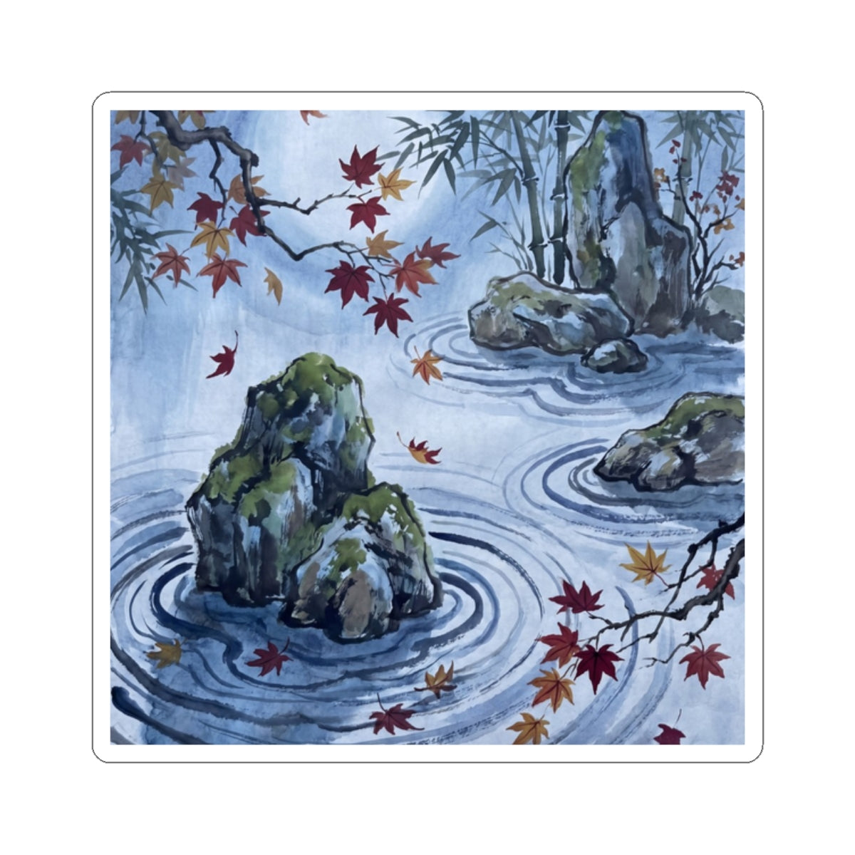 Serene Rock Garden Sticker - Sumi E Zen Art Print