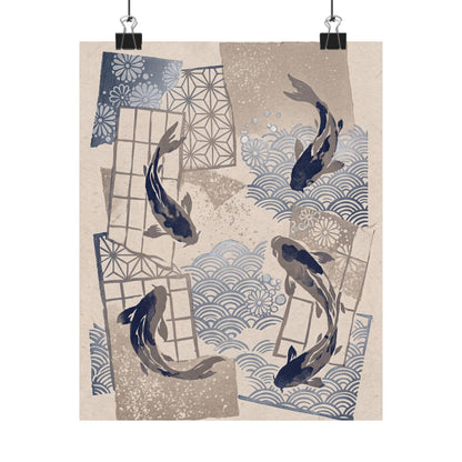 Seijaku Koi Pond Wall Art Print - Japandi Japanese Pattern
