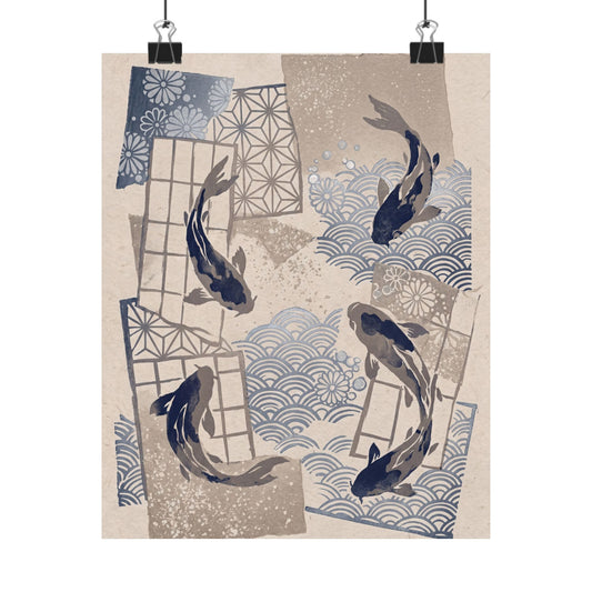 Seijaku Koi Pond Wall Art Print - Japandi Japanese Pattern