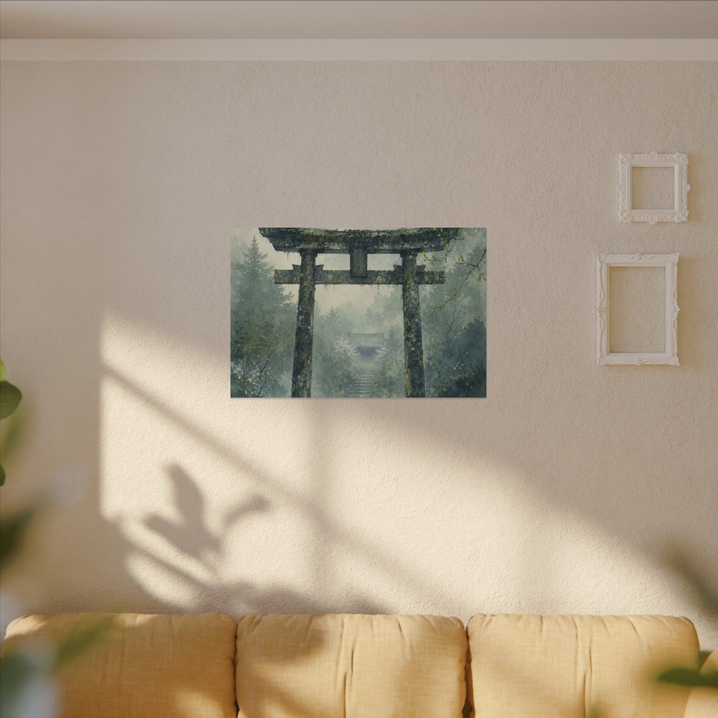 Earthy Torii Gate Canvas Art - Watercolor Japandi