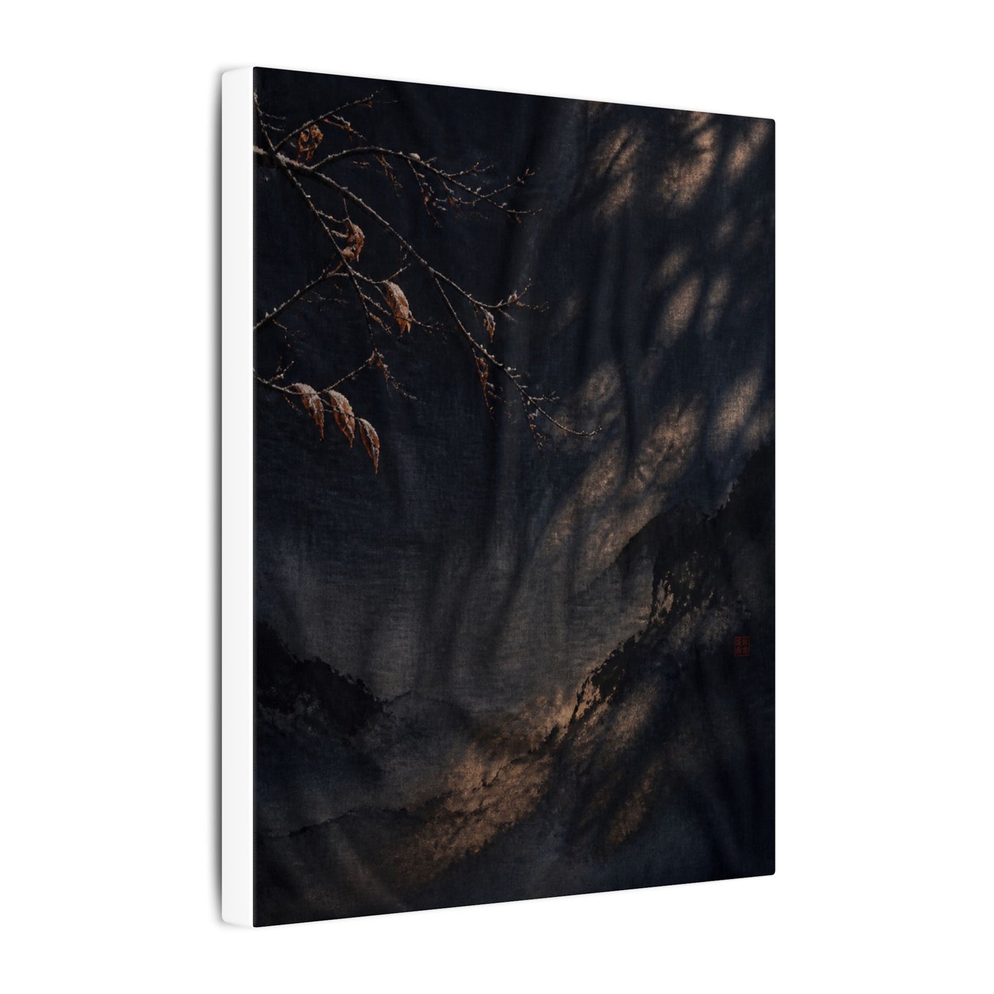 Atmospheric Silk Drape Canvas Art - Charcoal Ink Dark Japandi