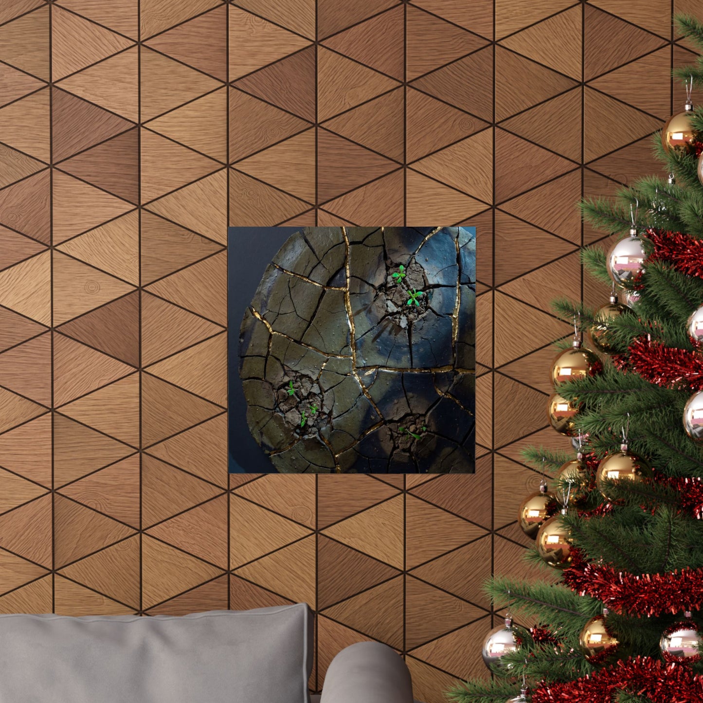Moonlight Cracked Earth Wall Art Print - Dark Japandi Kanso