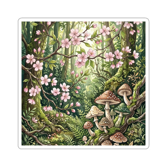 Fukinsei Cherry Blossom Sticker - Cottagecore Mushroom Illustration