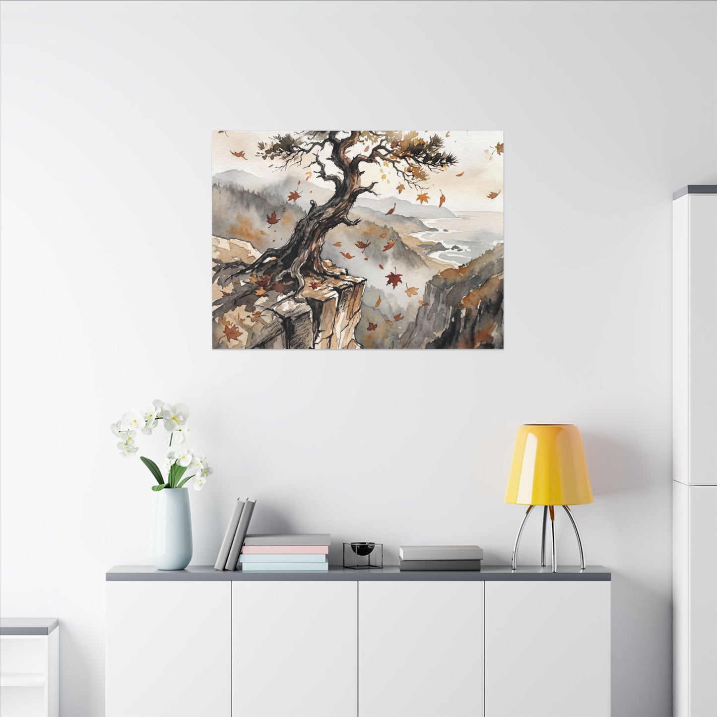 Autumn Pine Tree Watercolor Canvas Art | Warm Decor