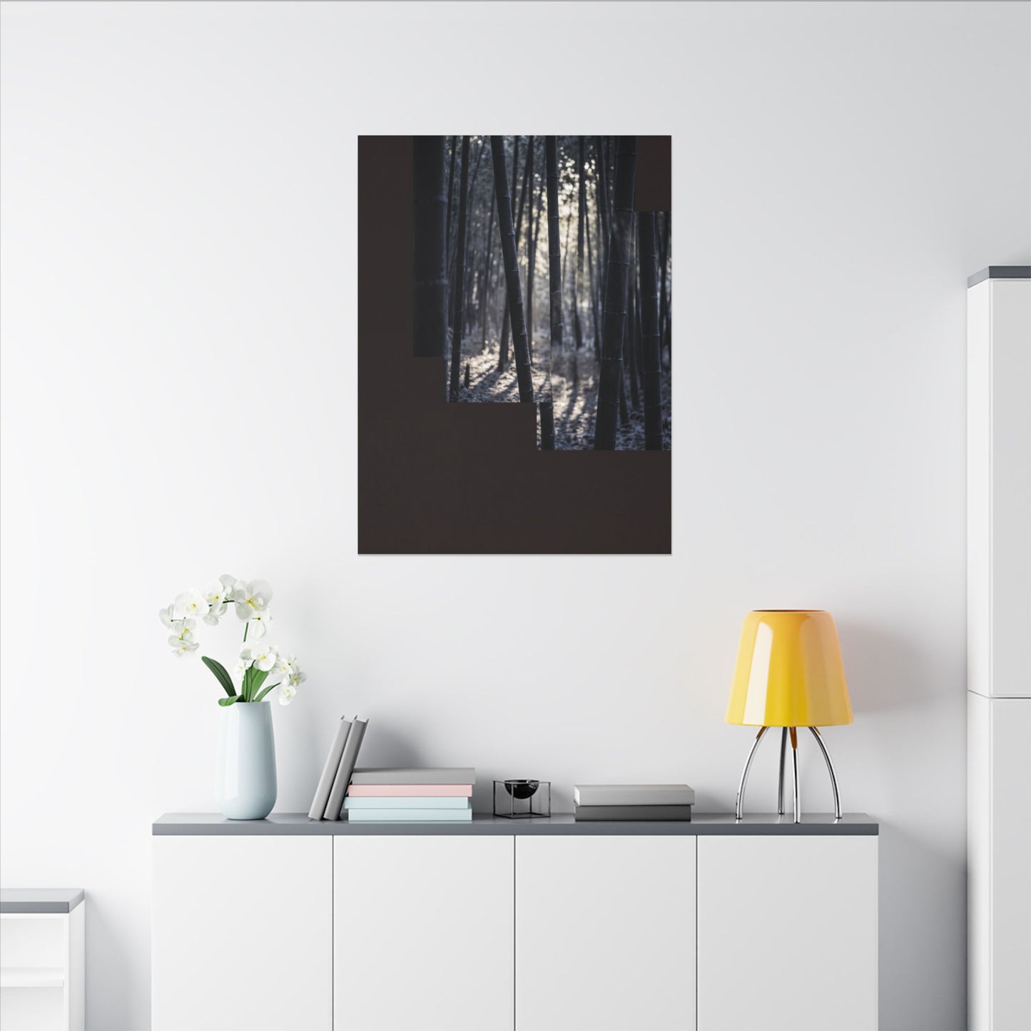 Bamboo Grove Canvas Art | Winter Dark Japandi Moody Minimal Art
