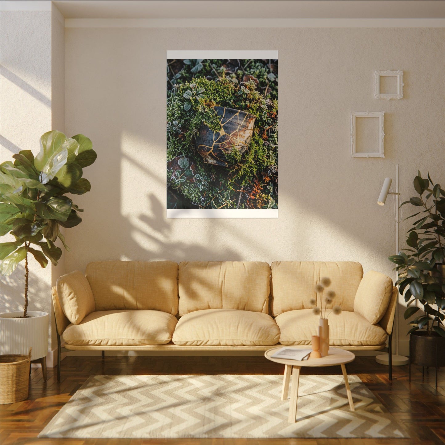 Artful Moss Close Up Canvas Art - Gold Repair Kintsugi