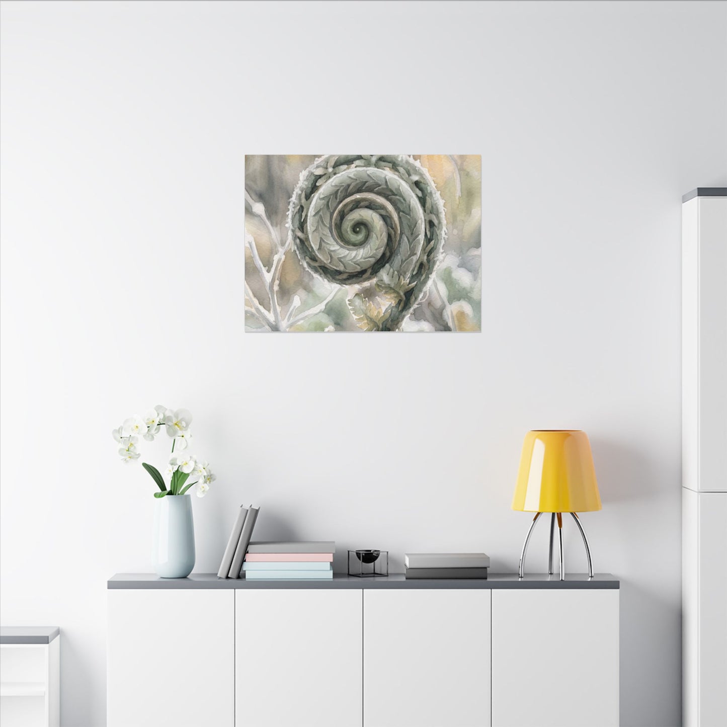 Winter Fern Unfurling Watercolor Canvas Art | Cozy Decor