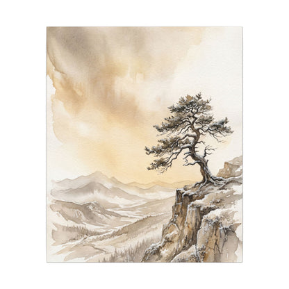 Pine Tree Canvas Art | Winter Japandi Watercolor Art