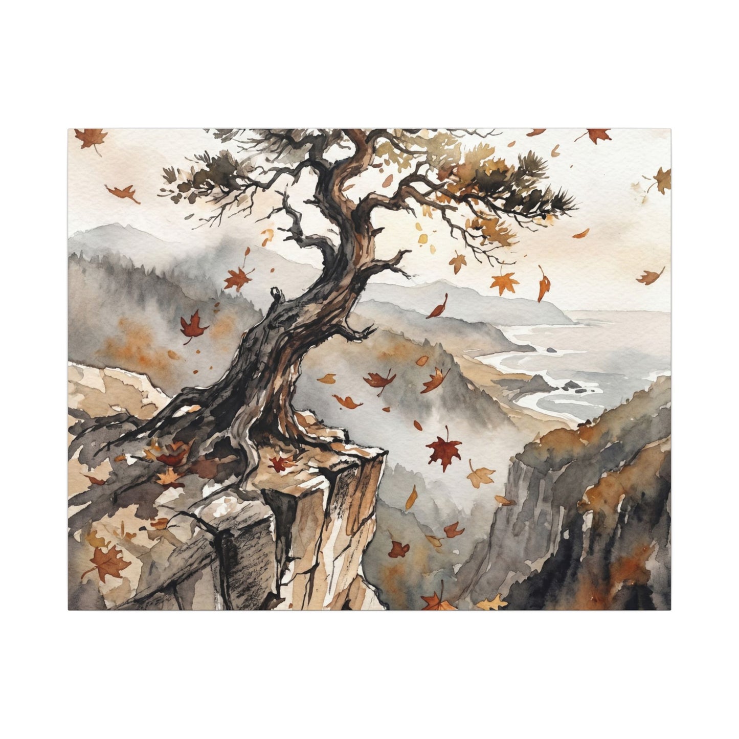 Autumn Pine Tree Watercolor Canvas Art | Warm Decor