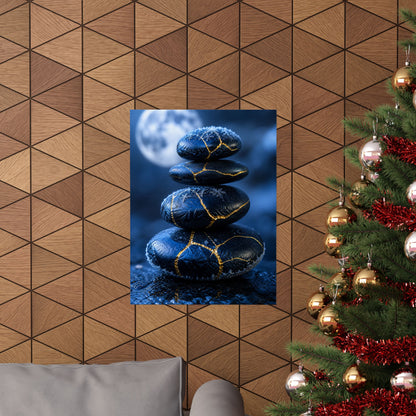 River Stones Gold Repair Wall Art Print | Philosophical Kintsugi Art