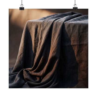 Dark Japandi Silk Drape in Golden Hour | Shadow Zen Wall Art Print