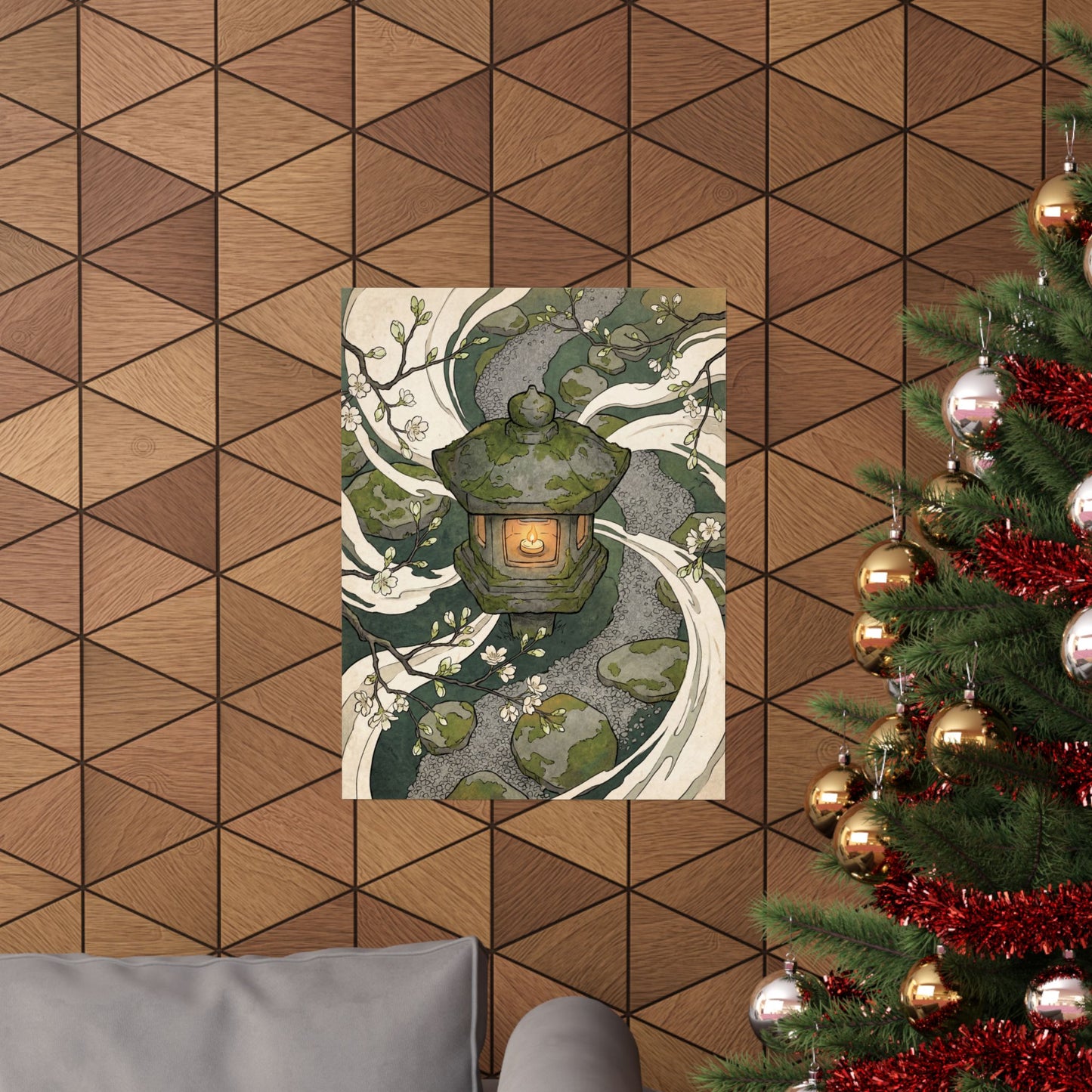Stone Lantern Spring Wall Art Print | Zen Contemplative Design