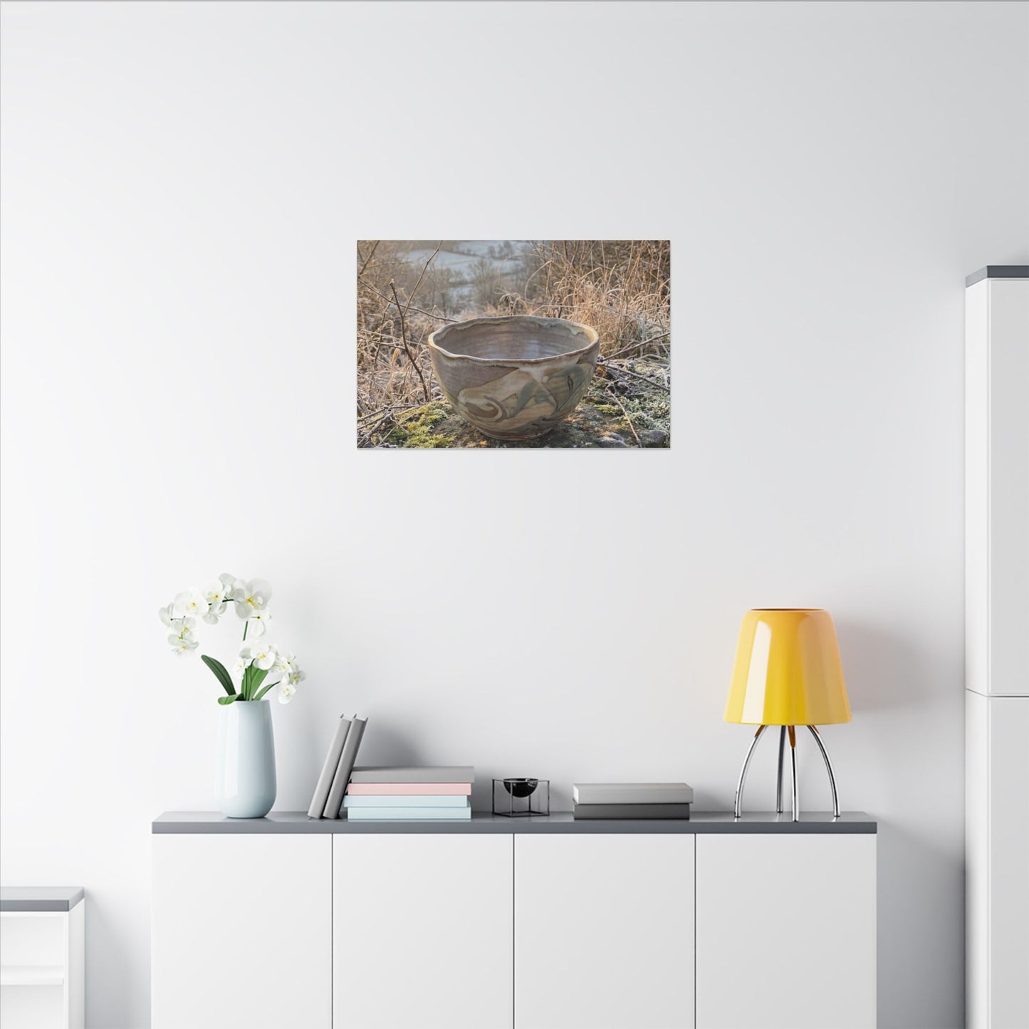 Golden Hour Ceramic Bowl Canvas Art - Japandi Shibui