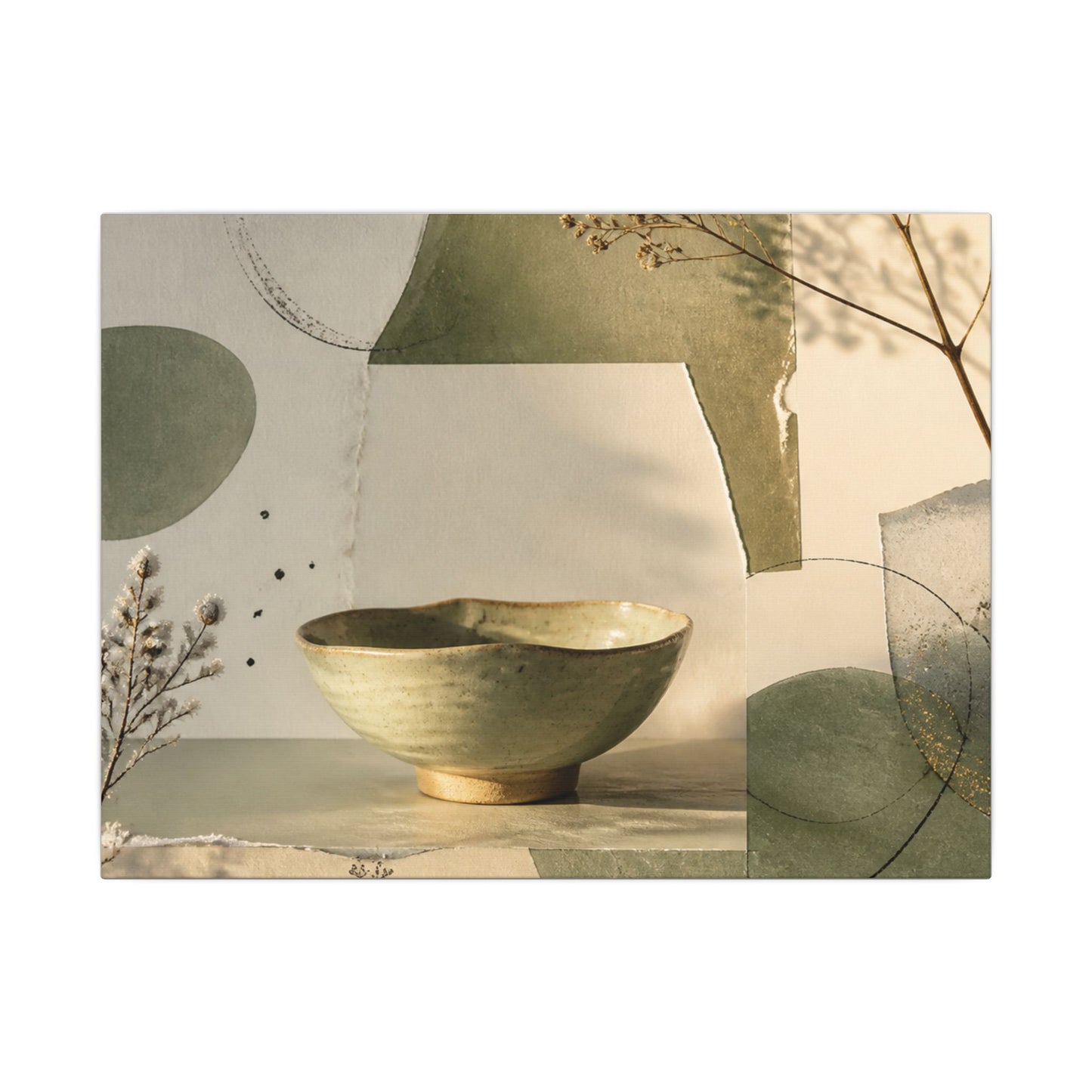 Warm Ceramic Bowl Canvas Art - Minimal Line Japandi