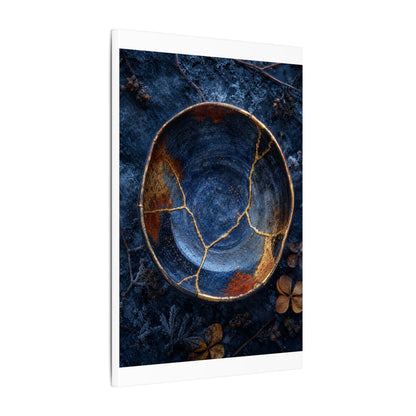 Kintsugi Ceramic Bowl in Moonlight | Crackle Gold Canvas Art
