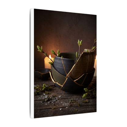 Broken Pottery Spring Canvas Art | Dark Japandi Luxurious Design
