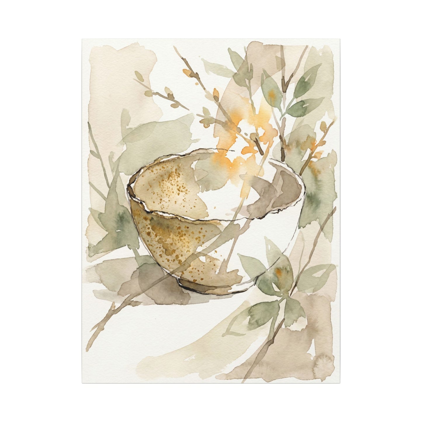 Spring Ceramic Bowl Watercolor Canvas Art | Neutral Decor