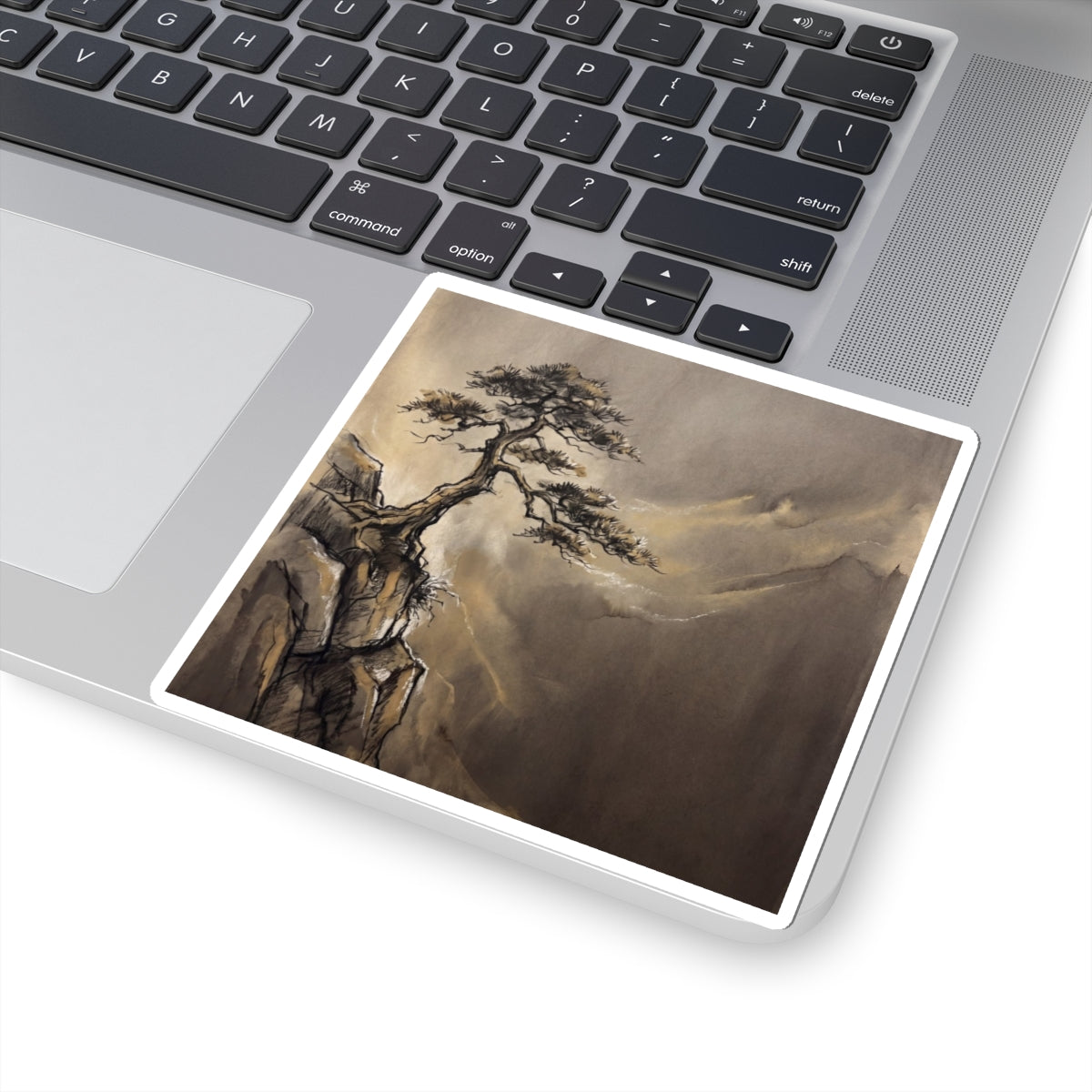 Pine Tree Sticker | Winter Dark Japandi Charcoal Ink Art Art Print