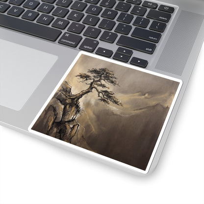 Pine Tree Sticker | Winter Dark Japandi Charcoal Ink Art Art Print