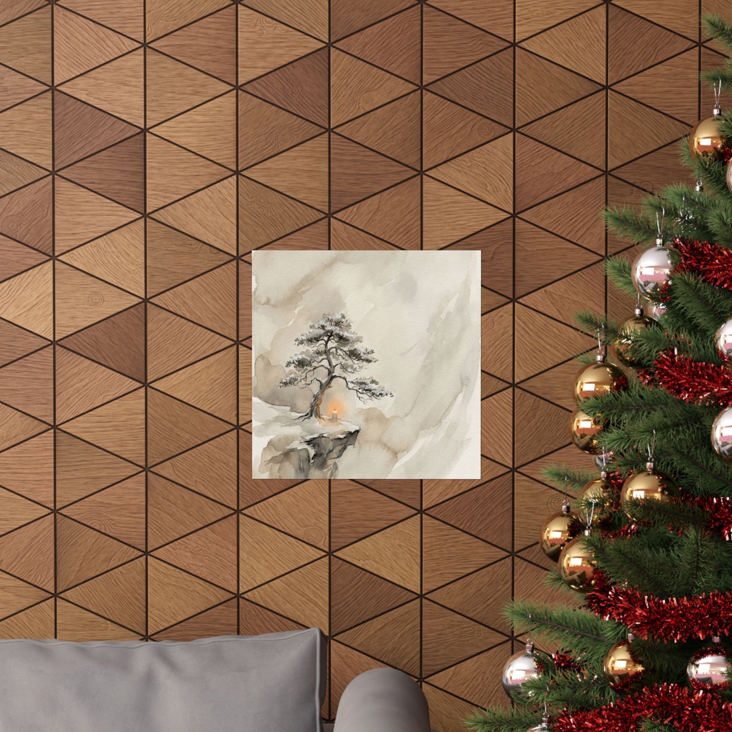 Warm Pine Tree Wall Art Print - Watercolor Japandi