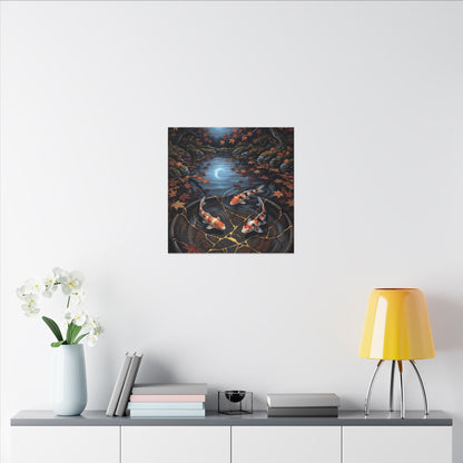 Koi Pond Canvas Art | Autumn Kintsugi Gold Repair Art