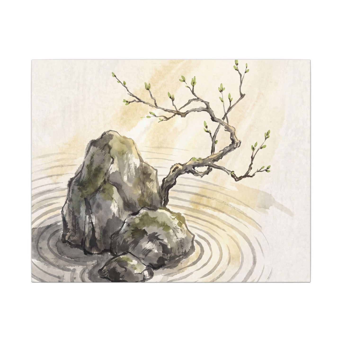 Serene Rock Garden Canvas Art - Sumi E Zen Art Print