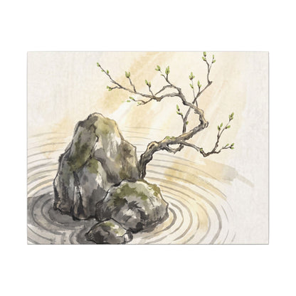 Serene Rock Garden Canvas Art - Sumi E Zen Art Print