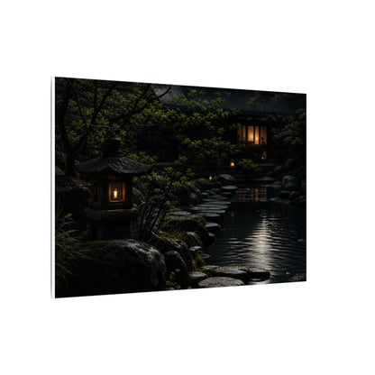 Moonlit Garden Shadow Zen Canvas Art | Sophisticated Dark Japandi Art