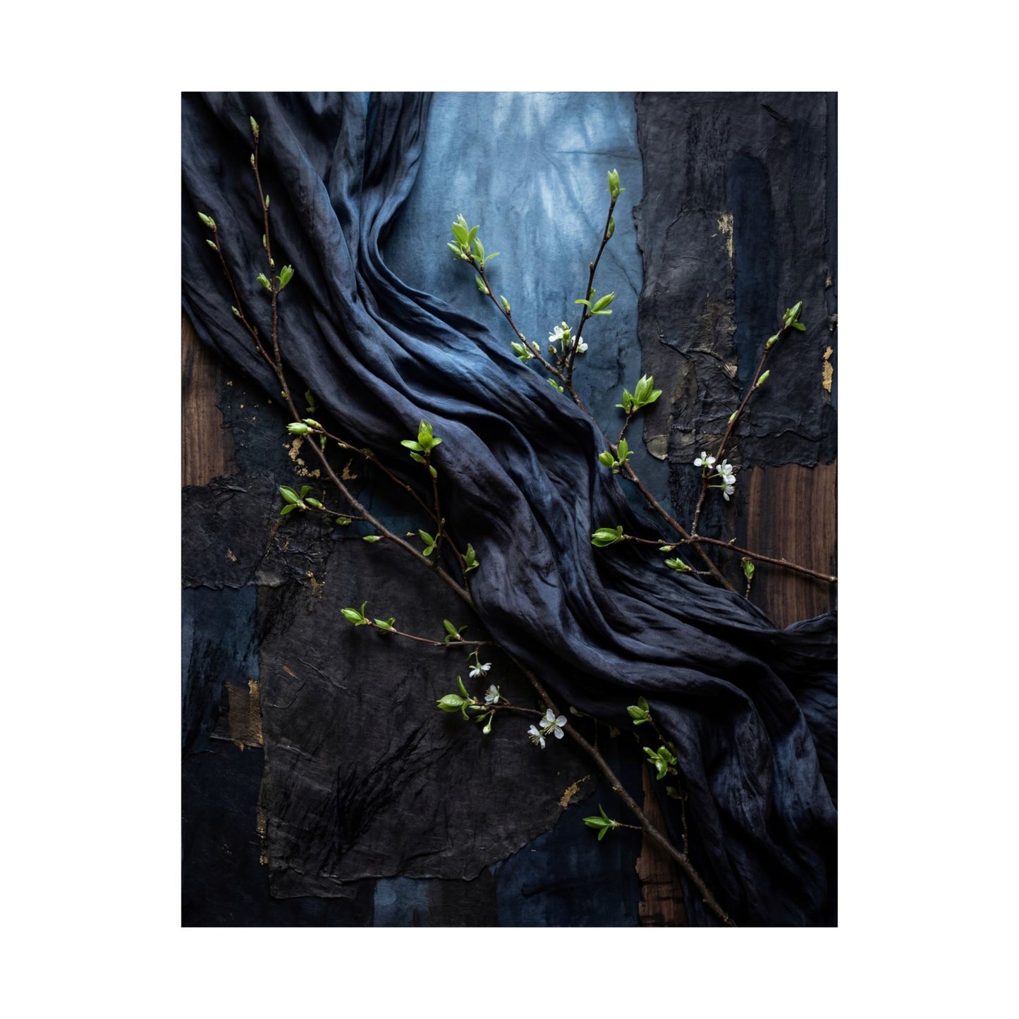 Moonlight Silk Drape Wall Art Print - Dark Japandi Datsuzoku