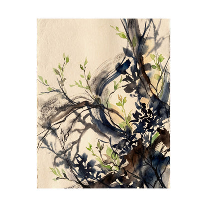 Shadow Play Wall Art Print | Spring Dark Japandi Charcoal Ink Art