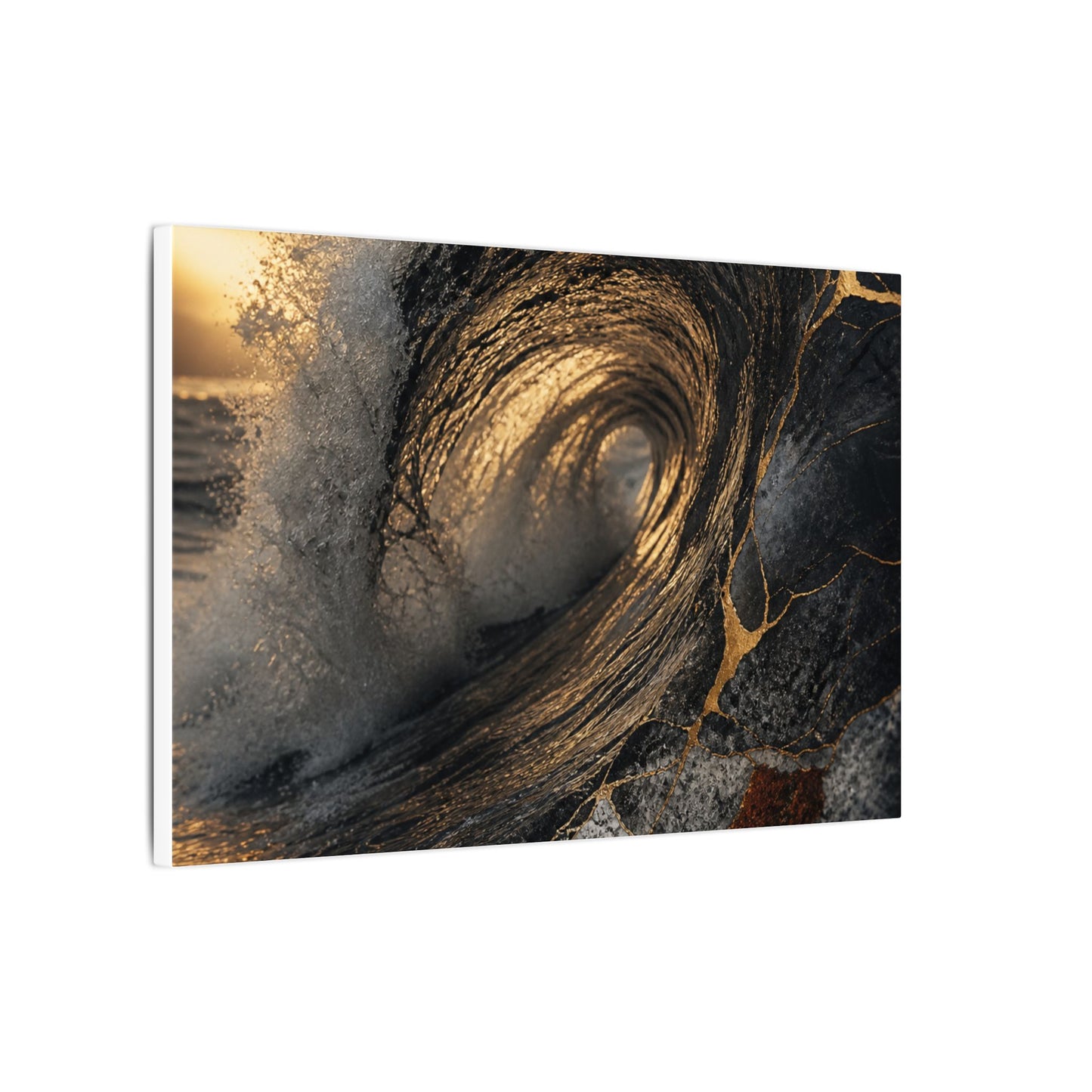 Kanso Ocean Wave Canvas Art - Kintsugi Gold Vein