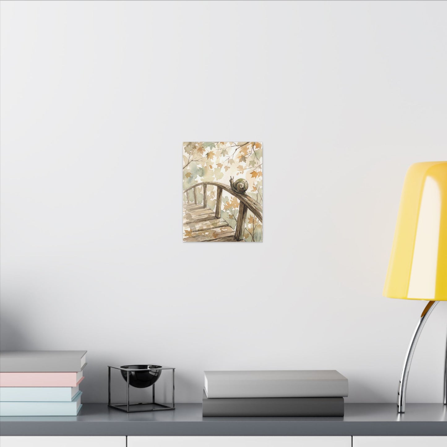 Wooden Bridge Canvas Art | Autumn Japandi Watercolor Art