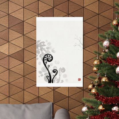 Winter Fern Unfurling Ukiyo E Inspired Wall Art Print | Serene Decor