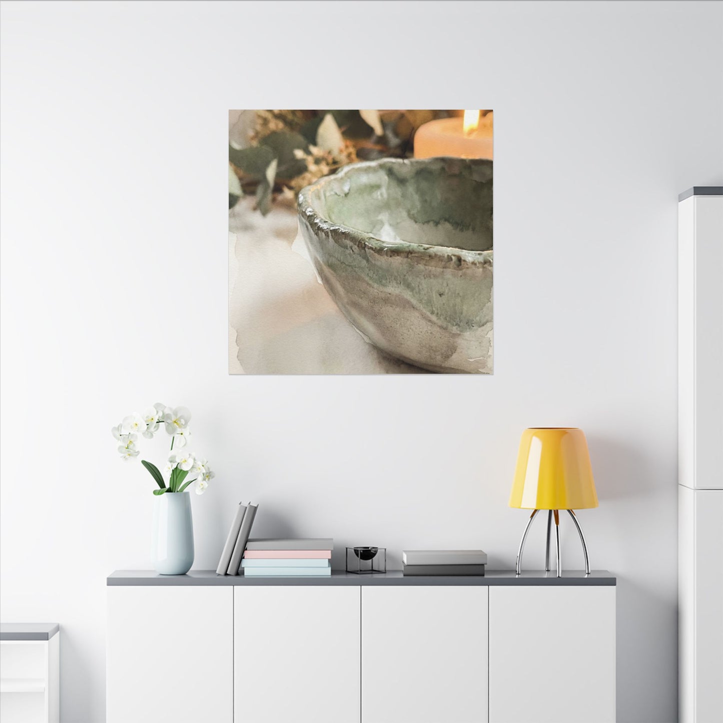 Ceramic Bowl Canvas Art | Summer Japandi Watercolor Art