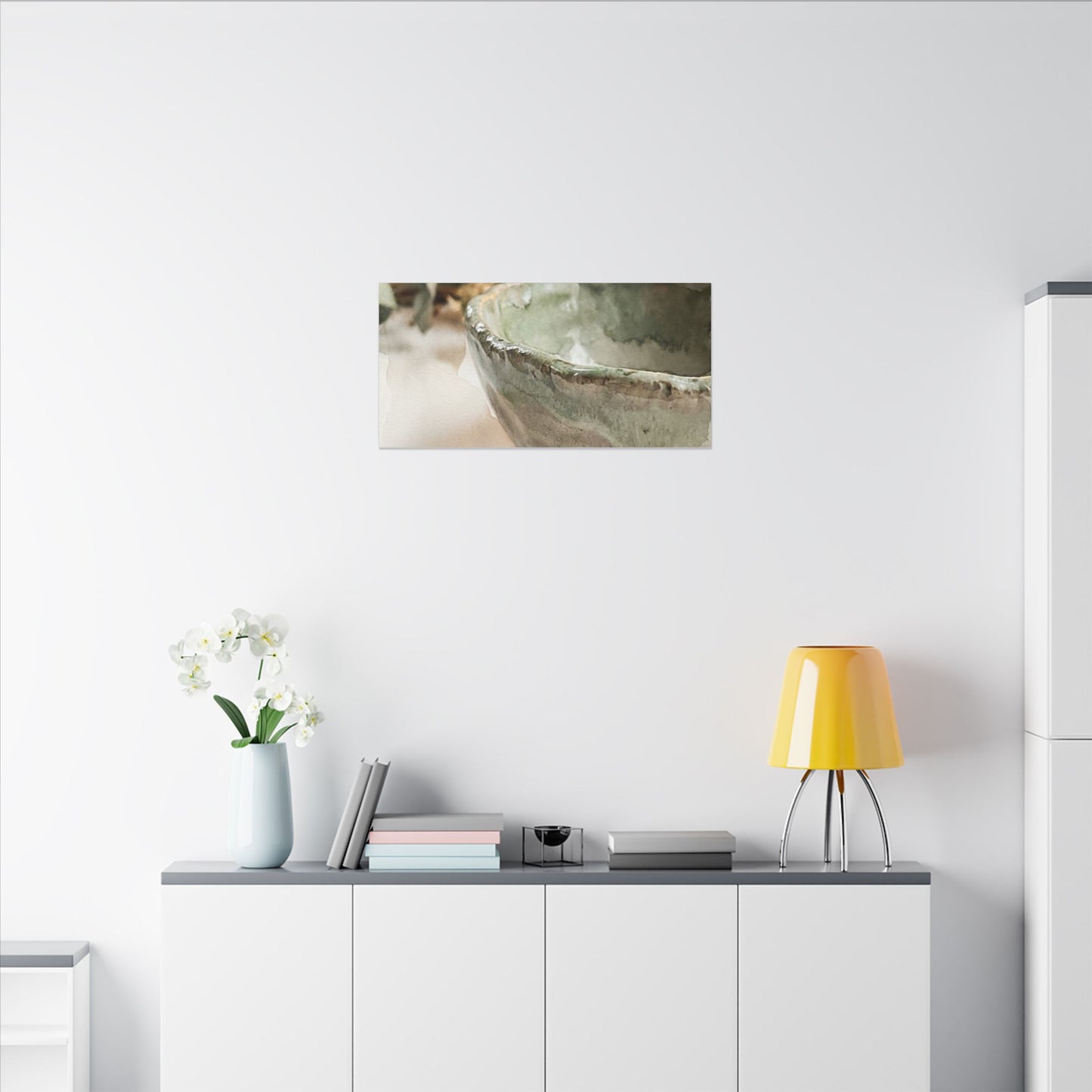 Ceramic Bowl Canvas Art | Summer Japandi Watercolor Art