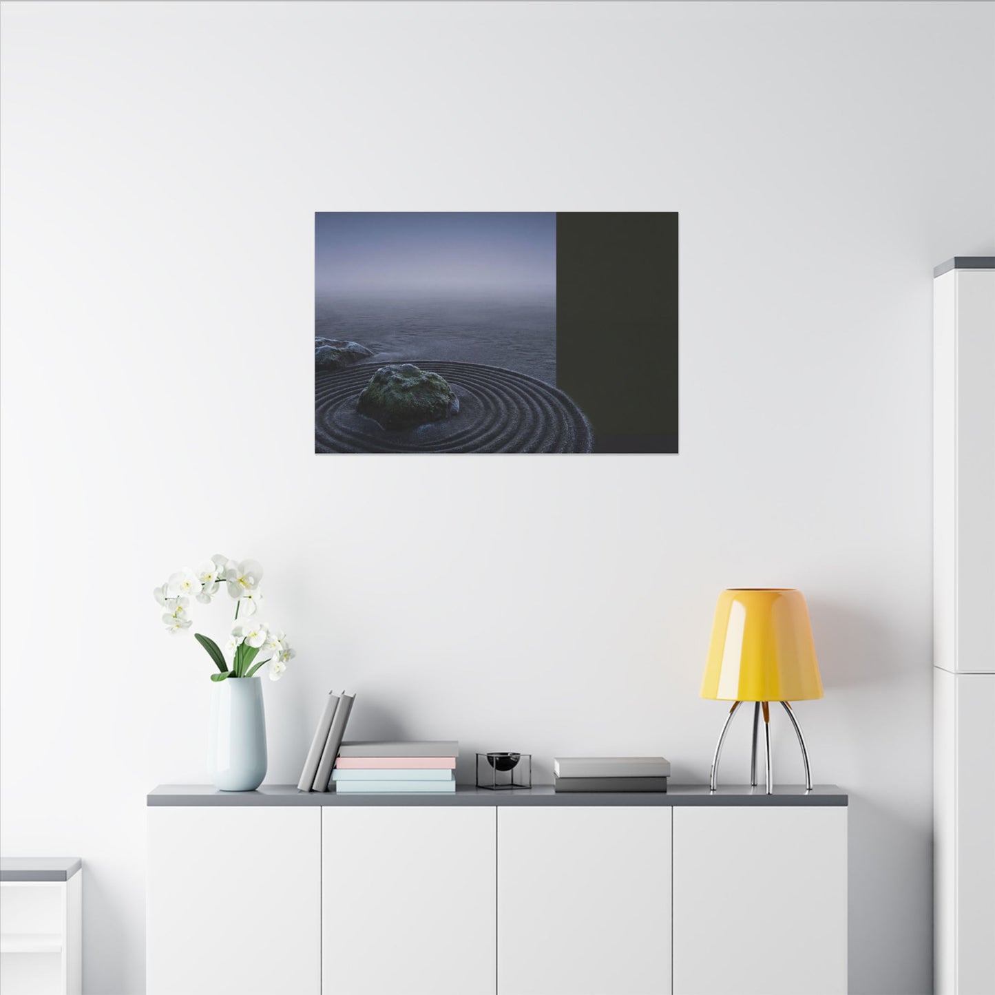 Ma Rock Garden Canvas Art - Dark Japandi Moody Minimal