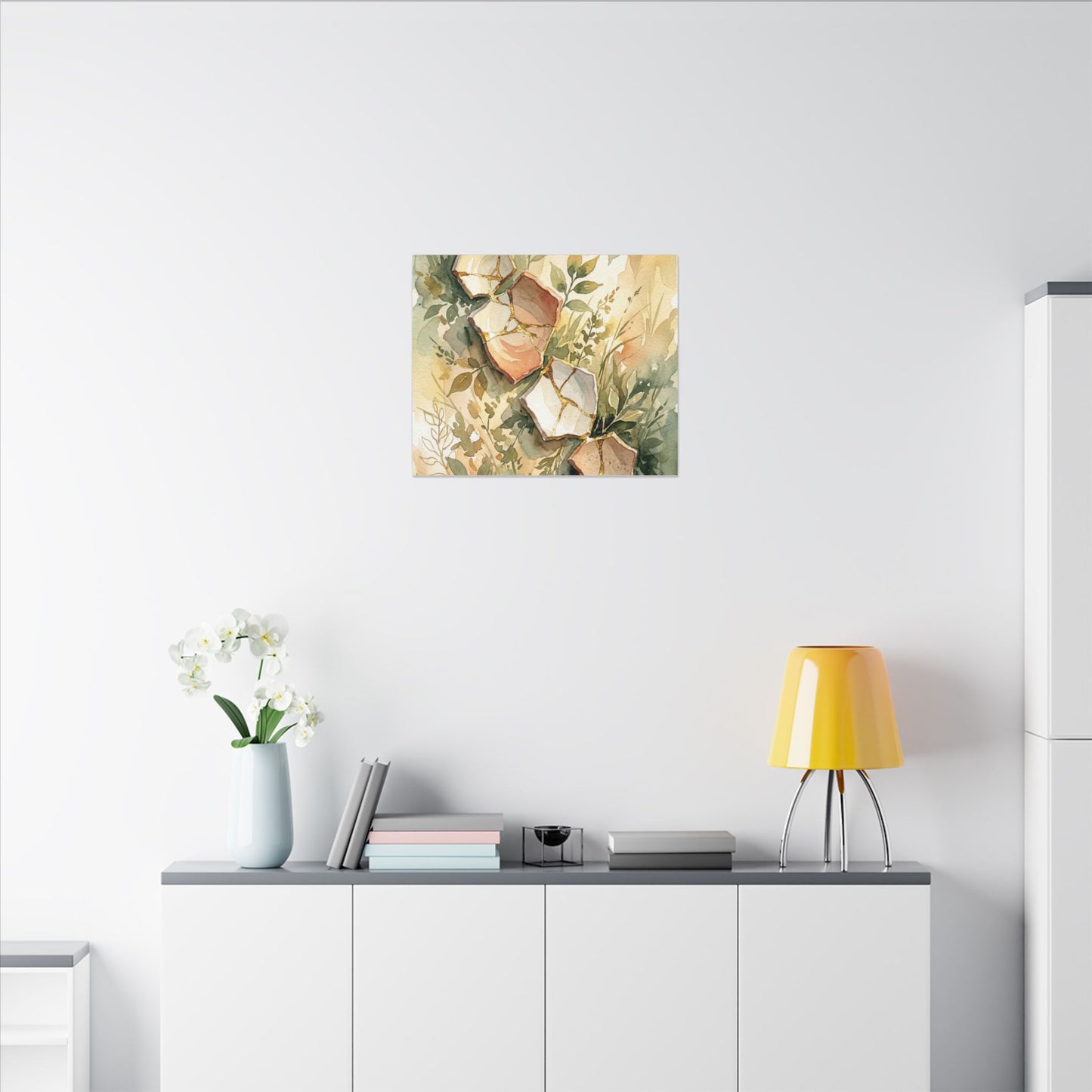 Japandi Broken Pottery in Golden Hour | Watercolor Canvas Art
