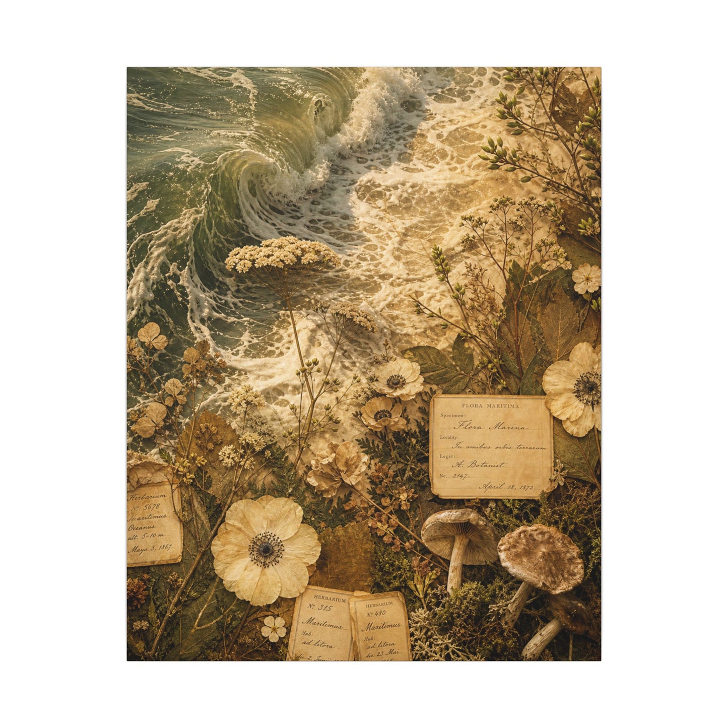 Spring Ocean Wave Herbarium Canvas Art | Nostalgic Decor