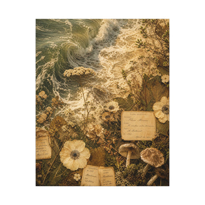 Spring Ocean Wave Herbarium Canvas Art | Nostalgic Decor