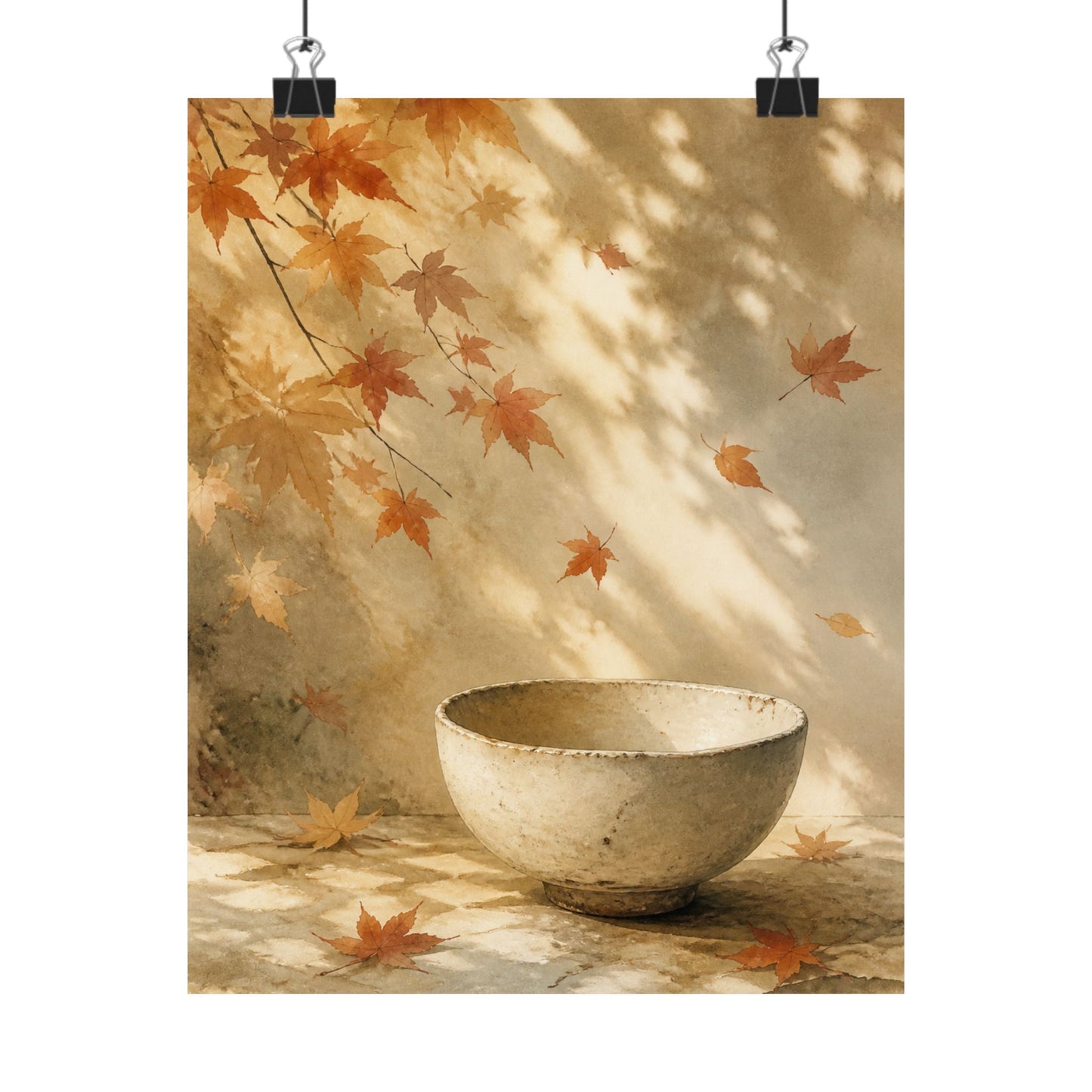 Ceramic Bowl Wall Art Print | Autumn Japandi Watercolor Art