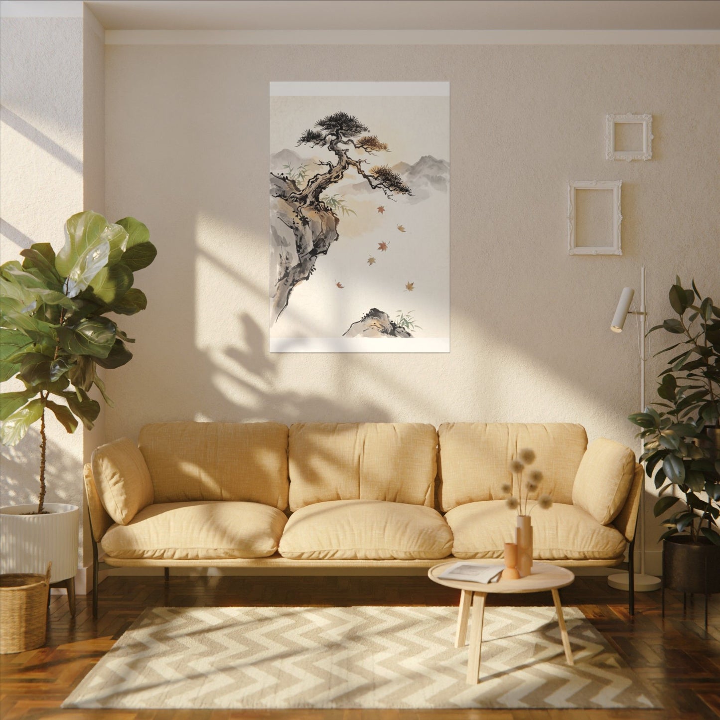 Peaceful Pine Tree Canvas Art - Sumi E Zen